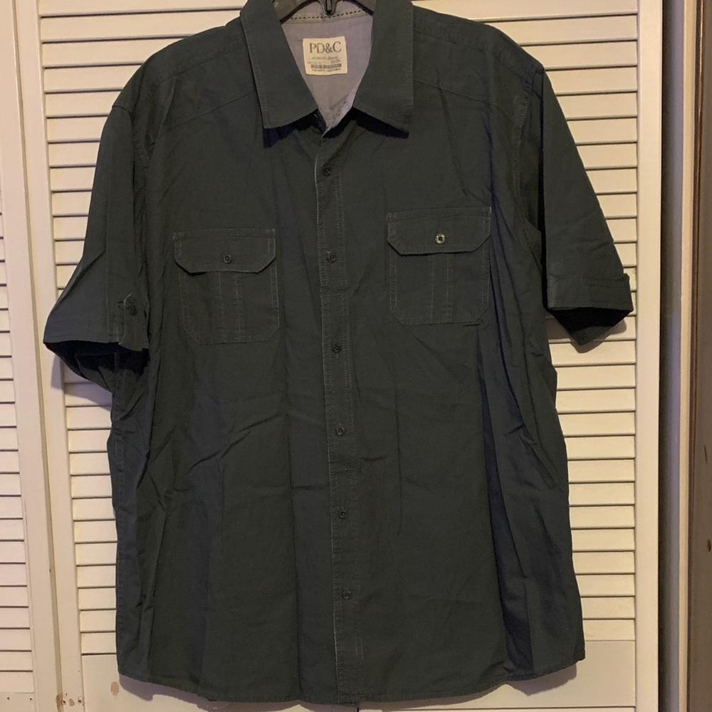 PD&C Men's Casual Dark Green Button Down Shirt